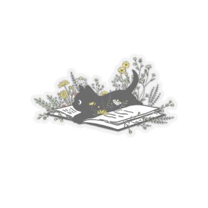 Black Cat on Book Kiss-Cut Stickers